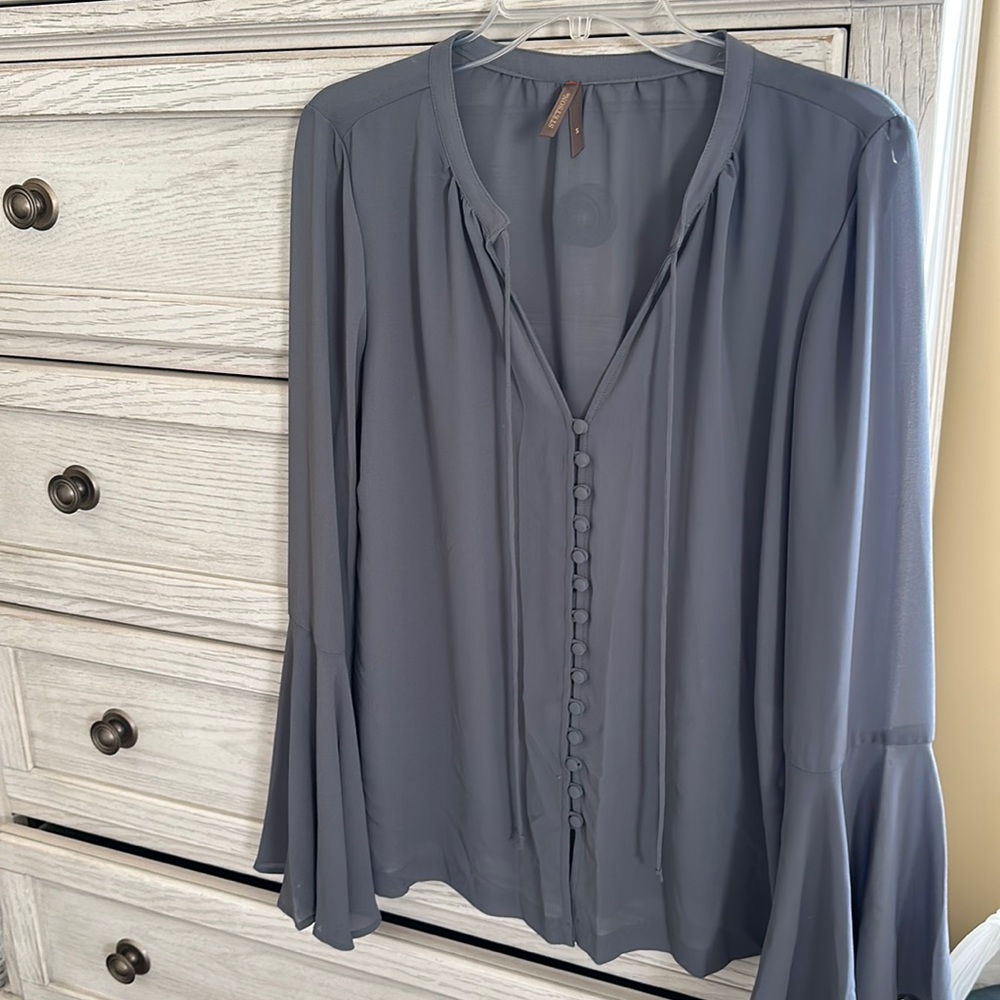 Stetson Slate Blue Button-Front Blouse
